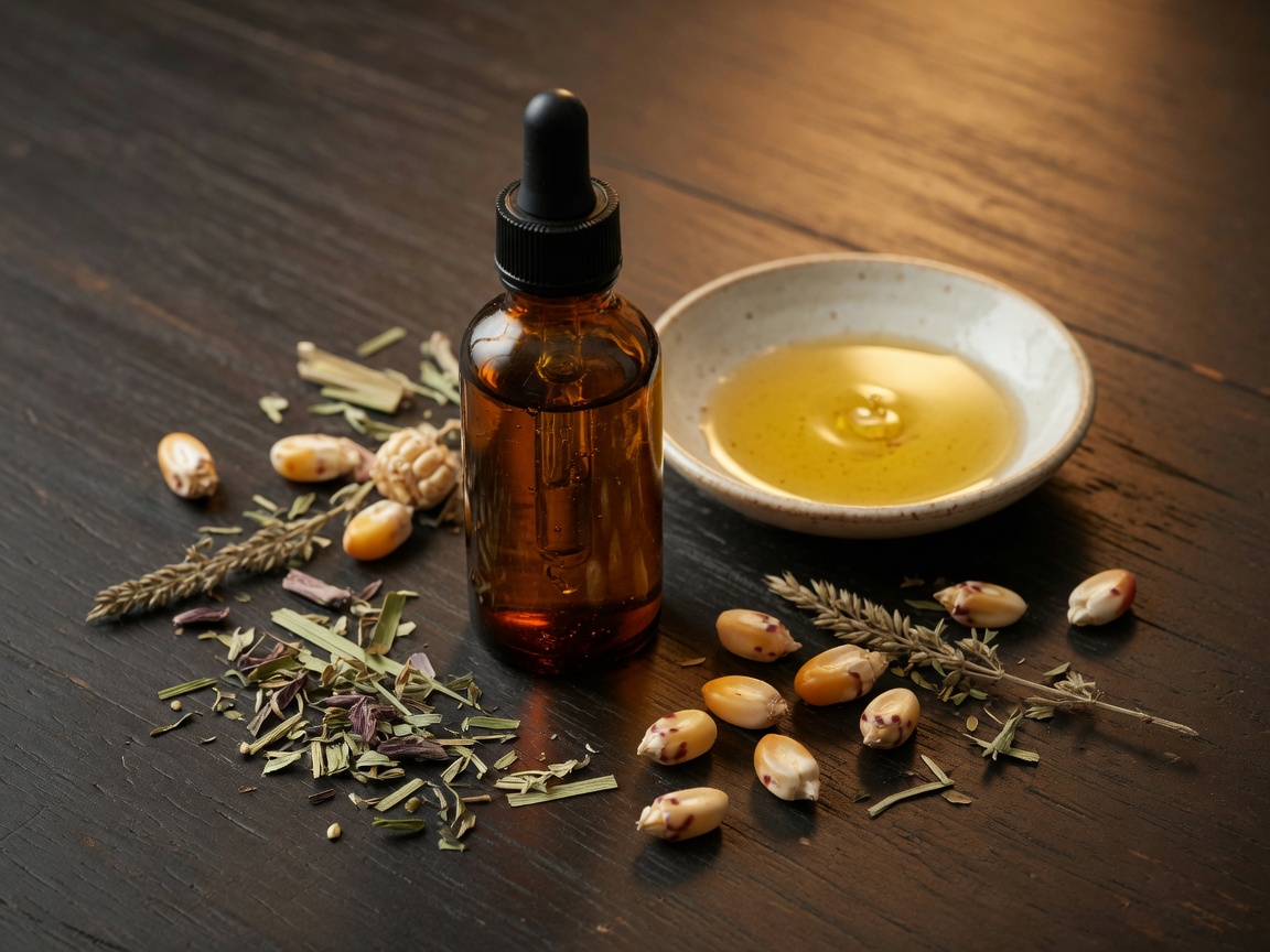 Botanical biopesticide oil with maize kernels and herbs